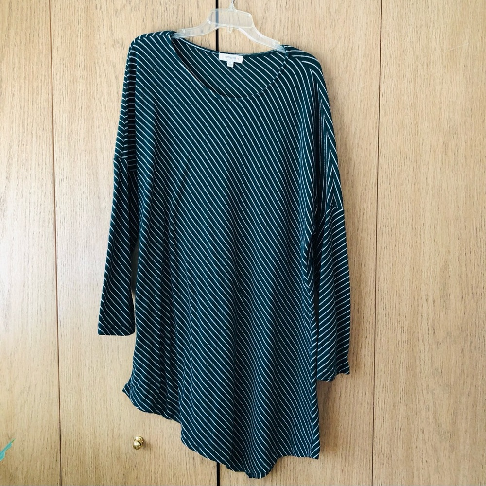 Asymmetrical Dark Green Striped Tunic Dress size XL